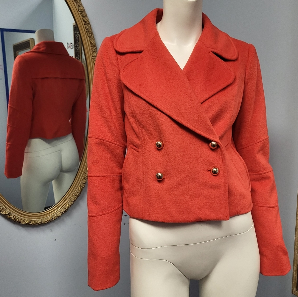 Cropped Pea Coat bright orange wool blend The Limited XS y2k